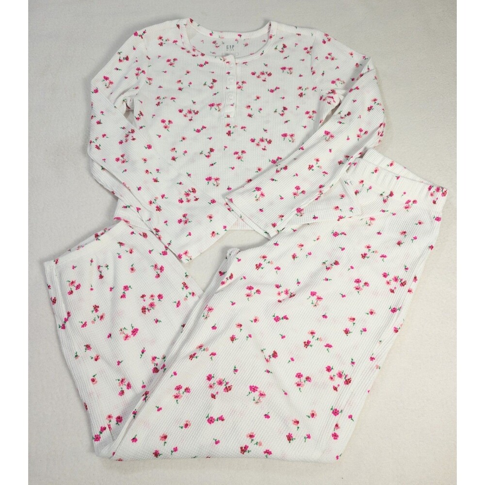 Gap Kids Waffle Pajama Set Girls Size 10 Pink Ditsy Floral 2 Pc Fire Resistant